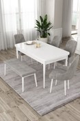 Resim Canisa Eta Serisi 80x132 Mdf Beyaz Masa 4 Gri Sandalye 1 Bench Mutfak Masası Takımı 