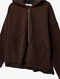 Resim Koton Kaşe Uzun Kollu Kapüşonlu Cep Detaylı Oversize Fermuarlı Sweatshirt Kahverengi 6sal10398ık Kahve 