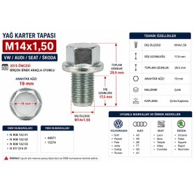 Resim MESLİNE Seat Leon Ibiza Skoda Octavia Fabia Yağ Karter Tapası M14x1,50 