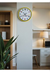 Resim 36 Cm Sarı Çocuk Odası Duvar Saati Açık 