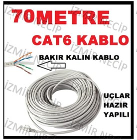 Resim İzmirnecip 70 Metre Kalin Bakir Cat6 Internet Kablosu Ethernet Kablosu 
