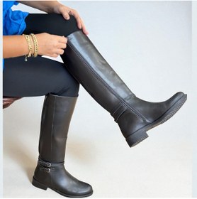 Resim NE&VE SHOES Siyah Hakiki Deri Arkadan Lastikli İçten Fermuarlı Kadın Diz Altı Binici Çizme 