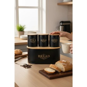 Resim Evstyle Bambu Kapaklı Metal Ekmeklik ve Kavanoz Seti 