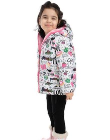 Resim Royalside Kız Çocuk Içi Polarlı Kürklü Kapüşonlu Girls Yazılı Kelebek Desenli Kışlık Şişme Mont Beyaz 