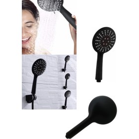 Resim QNİAY Piano Black Siyah 3 Fonksiyonlu Duş Başlığı 