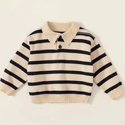 Resim Çocuklar İçin Şık Çizgili Triko Polo Gömlek - Akrilik Karışımlı Polyester, Yüksek Esneklik, Uzun Kollu, Yarım Pat, Tüm Mevsimler İçin Normal Kalıp - 12 Yaş Altı Erkek ve Kız Çocuklar İçin 