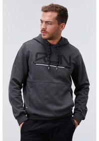 Resim Tommy Life Antrasit Melanj Yazı Nakışlı Standart Kalıp Kapüşonlu Erkek Sweatshirt - 87887 Antrasit Melanj 