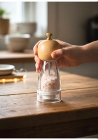 Resim 17 Cm Modern Akrilik Baharat Öğütücü Doğal Ahşap Başlıklı Şeffaf Değirmen Şeffaf 