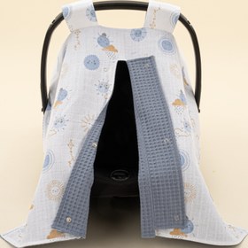 Resim Puset Örtüsü - Çift Taraflı - Açık İndigo Petek - Mavi Güneş 