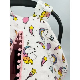 Resim %100 Pamuk Çok Amaçlı Çift Katlı Çift Kullanımlı Müslin Puset Örtüsü Ve Minder&unicorn Pembe Pike 