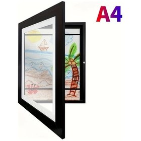 Resim Fochsia Siyah A4 21x29.7 Cm Manyetik Ön Açılır Çocuk Sanat Çerçevesi - Ahşap Tablo Dekoru 