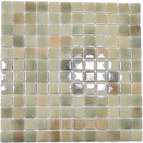 Resim MozaiKristaL Mutfak Tezgah Arası, Banyo, Havuz, Sauna, Spa ve Tüm Yüzeyler Için 25X25MM. Sedefli Adaçayı Şampanya 31.5X31.5CM. Fileli Cam Mozaik ( 1m2 Fiyatı ) 