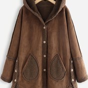 Resim Kadınların Rahat Polar Astarlı Uzun Kollu Düğmeli Ceketi - Şık Kahverengi Kapüşonlu Mont Cebi ile, Sonbahar ve Kış için Mükemmel, Rahat Dış Giyim | Şık Kapüşonlu Ceket | Polar Astarlı Konfor 