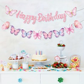 Resim 1 set, Mutlu Yıllar Pembe Mor Kelebek Kağıt Afiş, Pembe Mor Kelebek Temalı Doğum Günü Partisi Bayrağı, Kelebek Doğum Günü Partisi Bayrağı, Doğum Günü Partisi Arka Plan Dekoru, Doğum Günü Arka Plan Fotoğraf Propu, Parti Dekorasyon Malzemeleri 