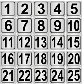 Resim Metal Kapı,masa,dolap Numarası 15cmX15cm 25 Adet (1..25) Gümüş Renk Metal 