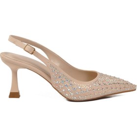 Resim aspor Bej Taş İşlemeli Kadın Topuklu Abiye Ayakkabı 