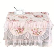 Resim Dashanshop Pembe Dantel Mikrodalga Kapağı Zarif Çiçekli Desen Dekoratif Mutfak Örtüsü 