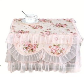 Resim Dashanshop Pembe Dantel Mikrodalga Kapağı Zarif Çiçekli Desen Dekoratif Mutfak Örtüsü 