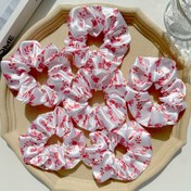 Resim 6 Adet Pembe Kiraz Fiyonklu Renk Blok Baskılı Büyük Donut Saç Lastiği Seti 