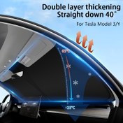 Resim Tesla Model 3/Y için Araç Güneşlik Kapağı - Ön Cam Güneşliği ile Arabanızı Güneşten Koruyun, Her İki Tarafı Siyah 