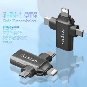Resim Earldom OT80 3‑in‑1 OTG Dönüştürücü – Type-C ve Micro USB Uyumlu & Lightning Bağlantı Noktalarıyla Hızlı Veri Aktarımı 