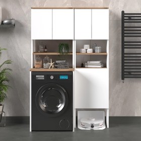 Resim Fly Mobilya Liva Kirli Sepetli Çamaşır Makinesi Dolabı Beyaz 