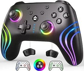 Resim SWANPOW Switch Controllers Compatible with Switch/Lite/OLED, Wireless Switch Pro Controller with Full RGB Line Breathing LED, Programmable, 6-Axis, Adjustable Turbo, 4-Speed Dual Vibration, Wake Up 