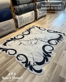 Resim MELODİ MERMER BRİLL GRİ - Kaymaz Deri Taban Makinede Yıkanabilir Salon Oturma Odası Mutfak Halısı - QUANTUM SERİSİ / SAÇAKLI / 180x280 (6m²) 