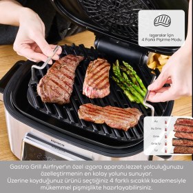 Resim Karaca Airfryer ve Izgara Makinesi 6 Kişilik Geniş Hacim Gastro Grill Yağsız Fritöz Elektrikli Barbekü Hediye Ahşap Kesme Tahtası Seti 