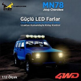Resim MN Model MN78 1/12 Jeep Cherokee 4x4 RC Model Crawler Offroad Truck RTR Mavi Uzaktan Kumandalı Araba - Dahili Işık Seti 