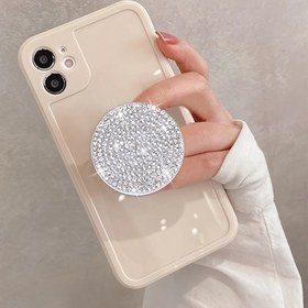 Resim 1 adet Parıldayan Taşlı Telefon Yüzük Tutucu - Göz Kamaştırıcı PVC Katlanır Braket, Güvenli Tutuş için Yapışkan Arka, Dekoratif Taşlarla Şeffaf 