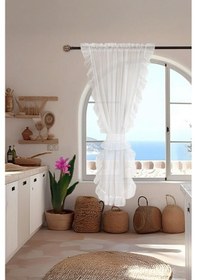 Resim Fırfırlı Tül Perde Tek Kanat Romantik Volanlı Bağlamalı Taş 