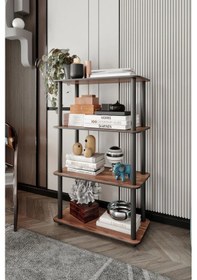 Resim 4 Katlı Dekoratif Diktörtgen Kitaplık Ceviz Ceviz 