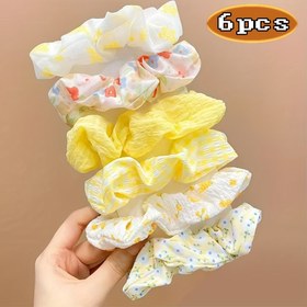Resim 6'lı Set Şık Kadın Saç Bağları, Taze Sevimli Sarı Temalı Kumaş Malzeme Bandanalar, Bayanlar için Günlük Kullanım İçin Çok Fonksiyonlu Aksesuarlar, Mükemmel Tatil Hediyesi 