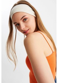 Resim Kadın %100 Pamuklu Penye, Kaymaz, Terletmez, Ultra Hafif, Spor Saç Bandı Bandana - Tek Ebat / Bej Bej 