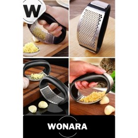 Resim Wonara Pratik Kolay Temizlenebilir Paslanmaz Çelik Ergonomik Saplı Hızlı Mutfak Sarımsak Ezici ve Rendesi 