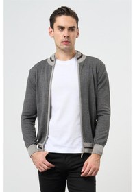 Resim Gri Uzun Kol Düz Örme Dik Yaka Classic Slim Fit Triko 1012245203 Gri 