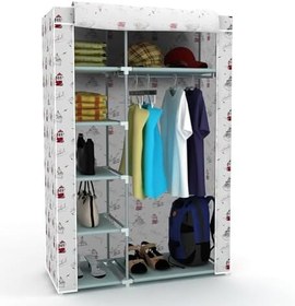 Resim Tek Yandan Raflı Plastik Profilli Portatif Çok Amaçlı Bez Dolap Bez Gardırop 