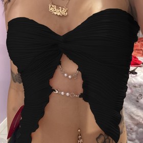 Resim Kadınlar İçin Seksi Yazlık Askısız Crop Top - Asimetrik Büzgü Detaylı, Hafif Esnek Polyester/Elastan Karışımı, Düz Renk Plaj ve Günlük Kullanım 