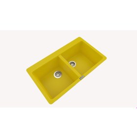 Resim Polex Cristalüx Granit Evye P-N9 Sarı 2 Hazneli Tezgah Altı Ve Tezgah Üstü Mutfak Evyesi 86x50.5 CM 