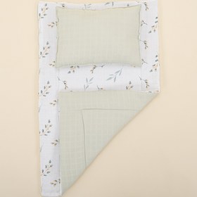 Resim Alt Açma Matı ve Yastık - Çift Taraflı - Açık Yeşil Muslün - Yapraklar 