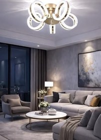 Resim Ecrin 5li Plafonyer Gold Led Avize Kristal Görünüm Beyaz Işık Enerji Tasarruflu Oturma Odası Yemek Odası 