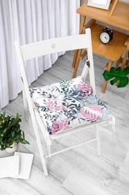 Resim RealHomes Sulu Boya Yaprak Motifli Dekoratif Dijital Baskılı Pofidik Sandalye Minderi 