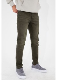 Resim Erkek Slim Fit Dar Kesim Esnek Likralı Denim Jeans Kot Pantolon 001 Koyu Haki 