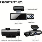 Resim Cordial 1080p Çift Kameralı Araç Kamerası Black Without 32g Memory Card 3.16 Ips Ekran Gece Görüşü Hareket Algılama Döngü Kayıt 