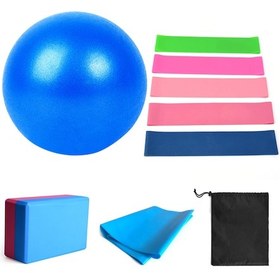 Resim Reedark Mavi Renkli 11 Parça Yoga Seti: Top + Blok + Germe Kayışı + 5 Adet Dayanıklılık Bandı + Çantası 