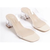 Resim Monica Çift Bant Bej Şeffaf Kadın Topuklu Terlik Bej 