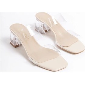 Resim Monica Çift Bant Bej Şeffaf Kadın Topuklu Terlik Bej 