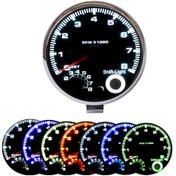 Resim Geeroyoo 12v Benzinli Araçlar İçin 95mm 3.75" Krom Kapaklı Siyah Ekranlı 0-8000 Rpm Çok Renkli Işık Tachometre Göstergesi 