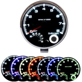 Resim Geeroyoo 12v Benzinli Araçlar İçin 95mm 3.75" Krom Kapaklı Siyah Ekranlı 0-8000 Rpm Çok Renkli Işık Tachometre Göstergesi 
